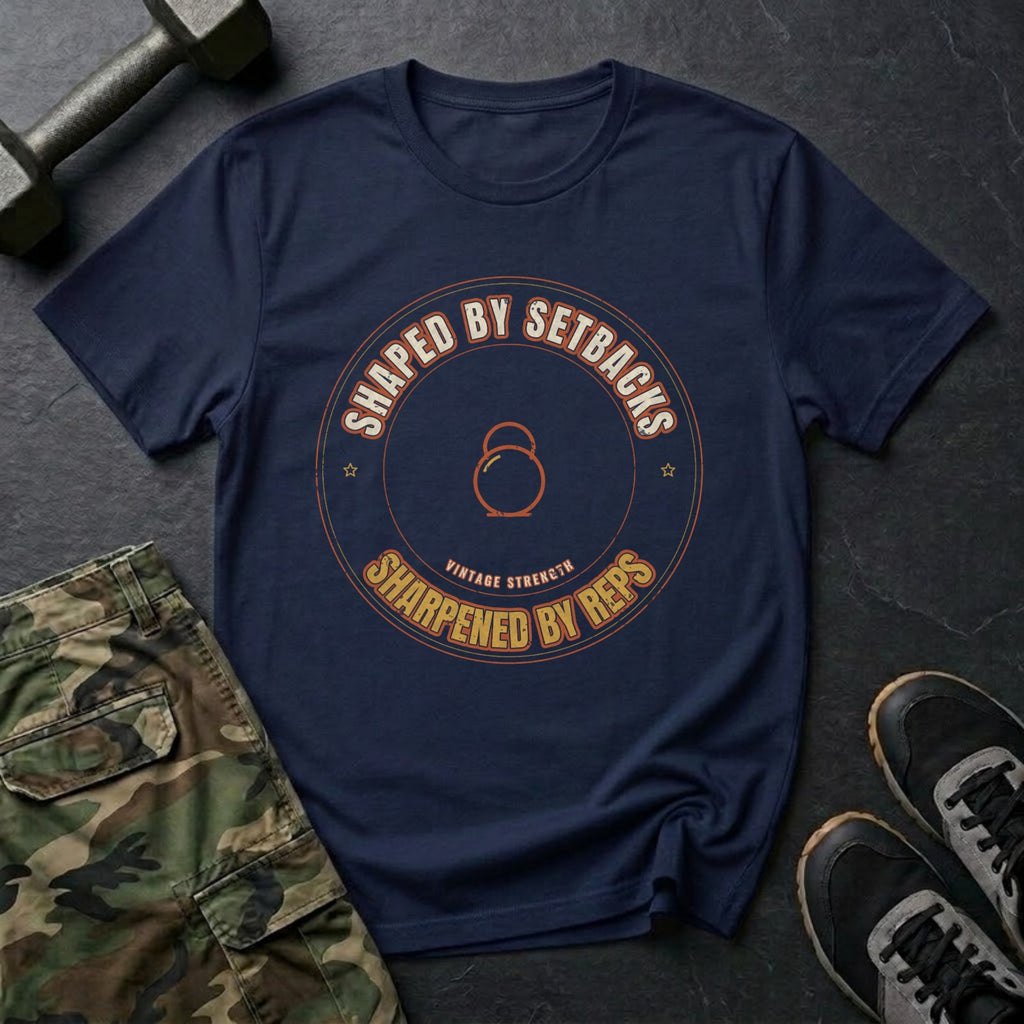 Shaped by Setbacks, Sharpened by Reps T-Shirt in Navy