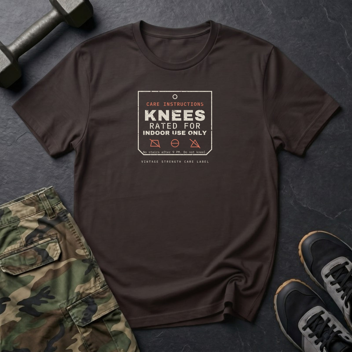 Knees Rated for Indoor Use Only T-Shirt in Dark Chocolate
