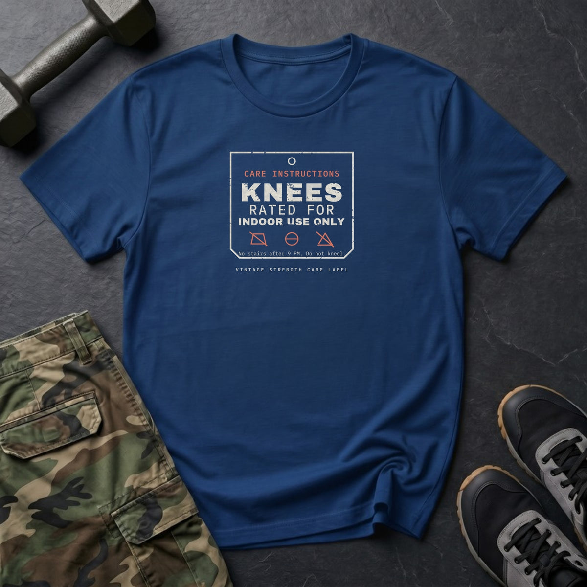 Knees Rated for Indoor Use Only T-Shirt in Heather Navy