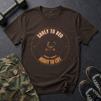 Early to Bed, Heavy to Lift T-Shirt in Dark Chocolate
