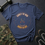 Early to Bed, Heavy to Lift T-Shirt in Heather Navy