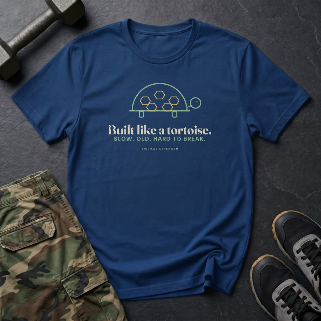 Built Like a Tortoise. Slow. Old. Hard to Break. T-Shirt in Heather Navy