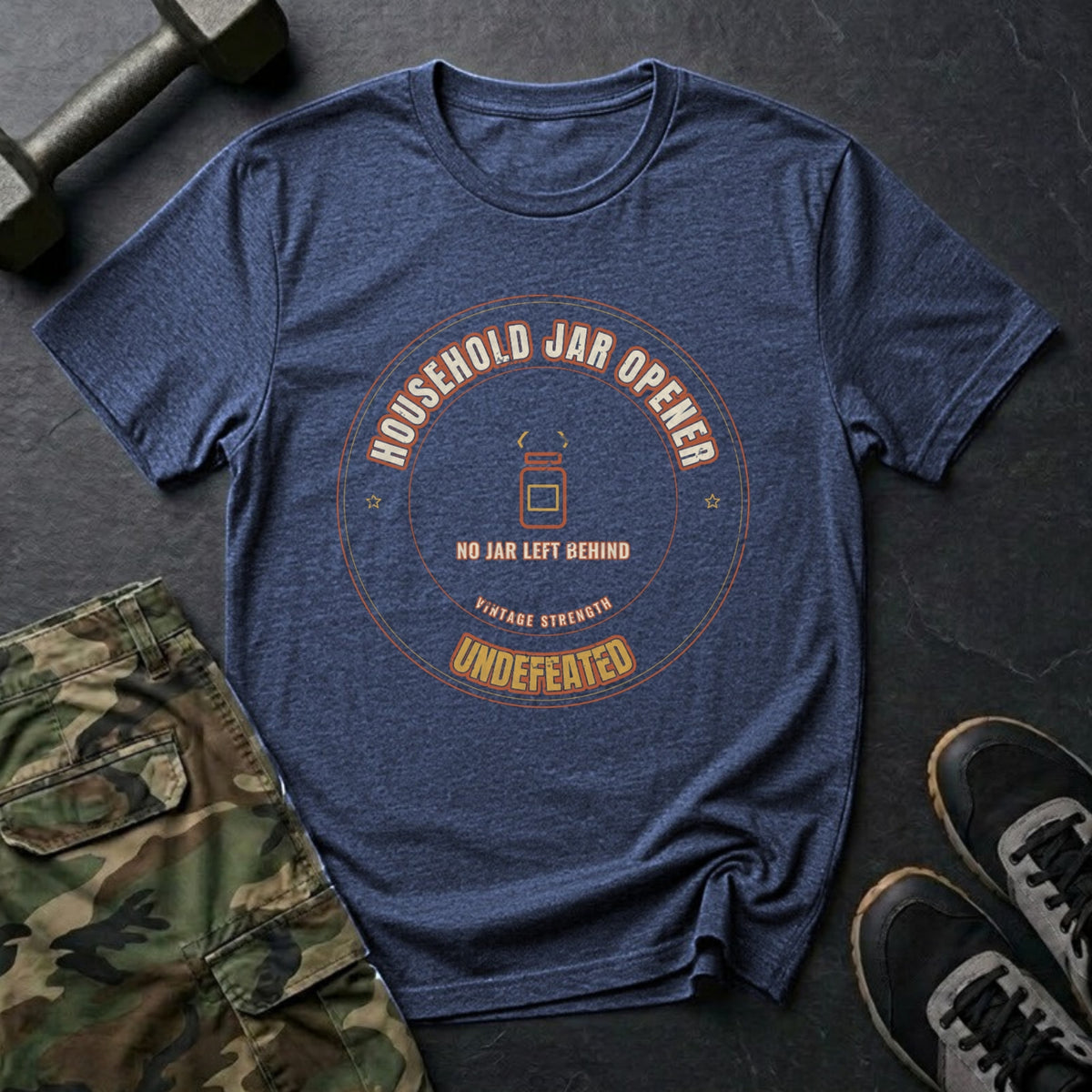 Household Jar Opener: Undefeated T-Shirt in Heather Navy