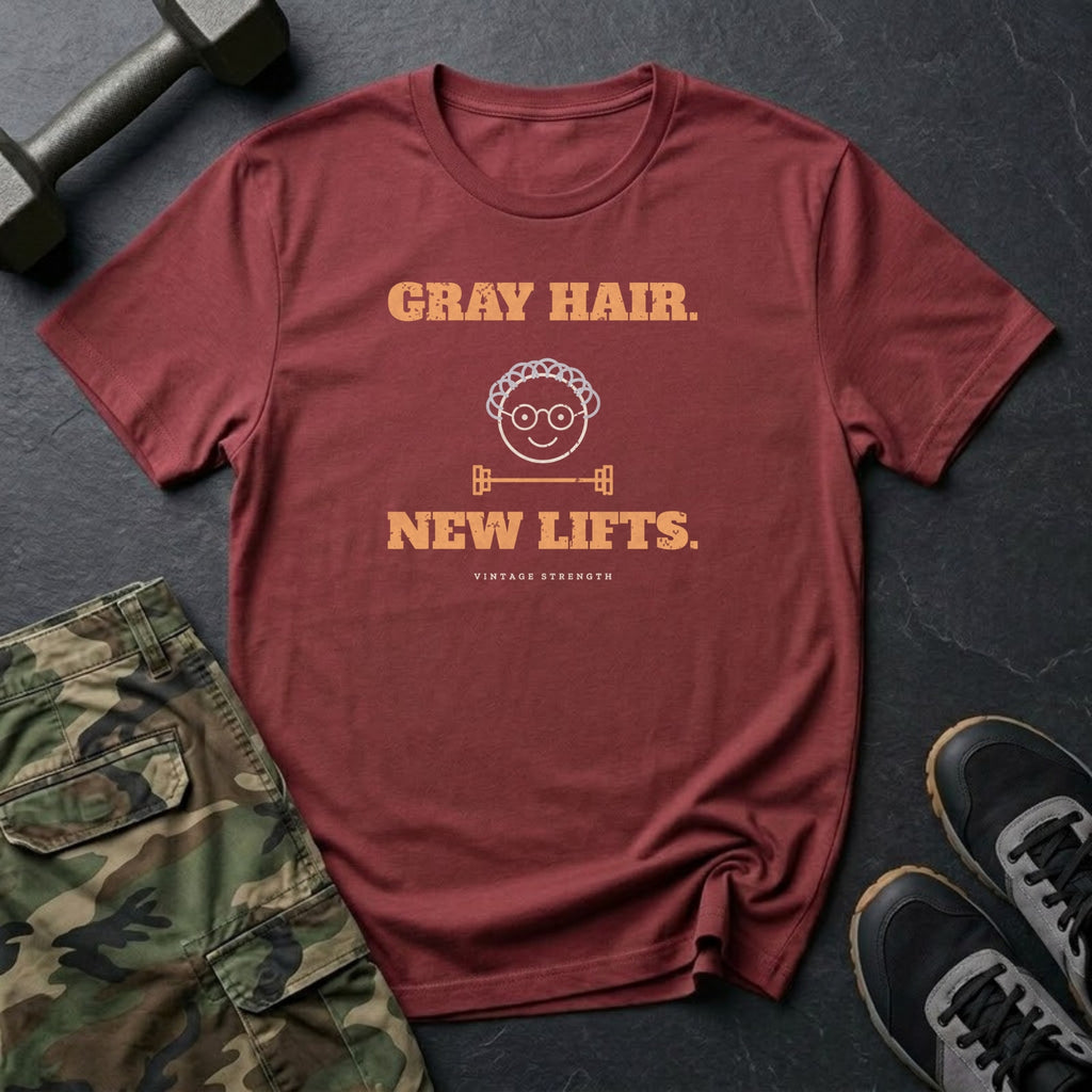 Gray Hair. New Lifts. T-Shirt in Heather Cardinal