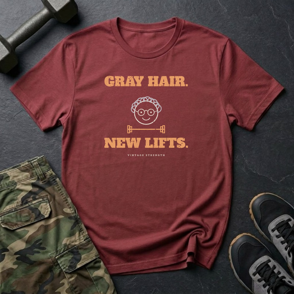Gray Hair. New Lifts. T-Shirt in Heather Cardinal