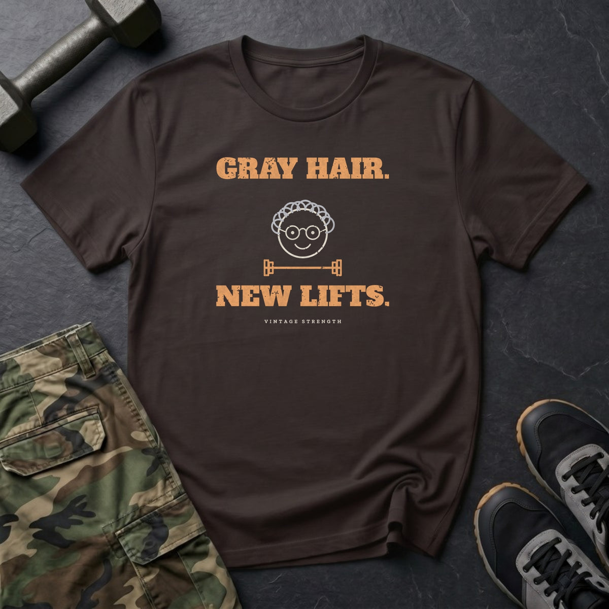 Gray Hair. New Lifts. T-Shirt in Dark Chocolate