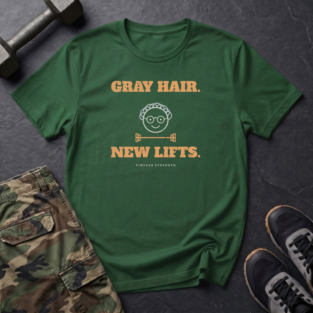 Gray Hair. New Lifts. T-Shirt in Forest Green
