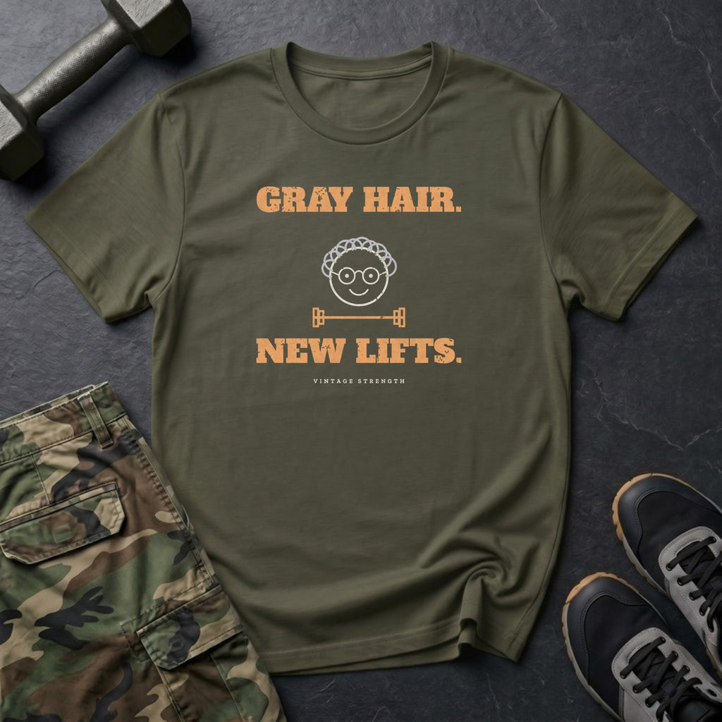 Gray Hair. New Lifts. T-Shirt in Military Green