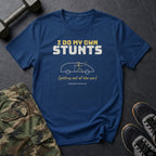 I Do My Own Stunts (Getting Out of the Car) T-Shirt in Heather Navy