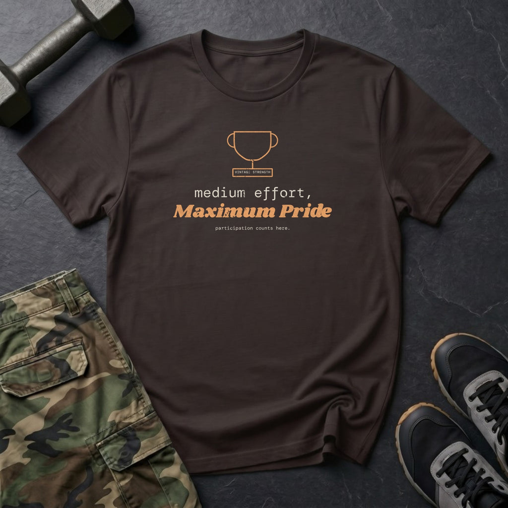 Medium Effort, Maximum Pride T-Shirt in Dark Chocolate