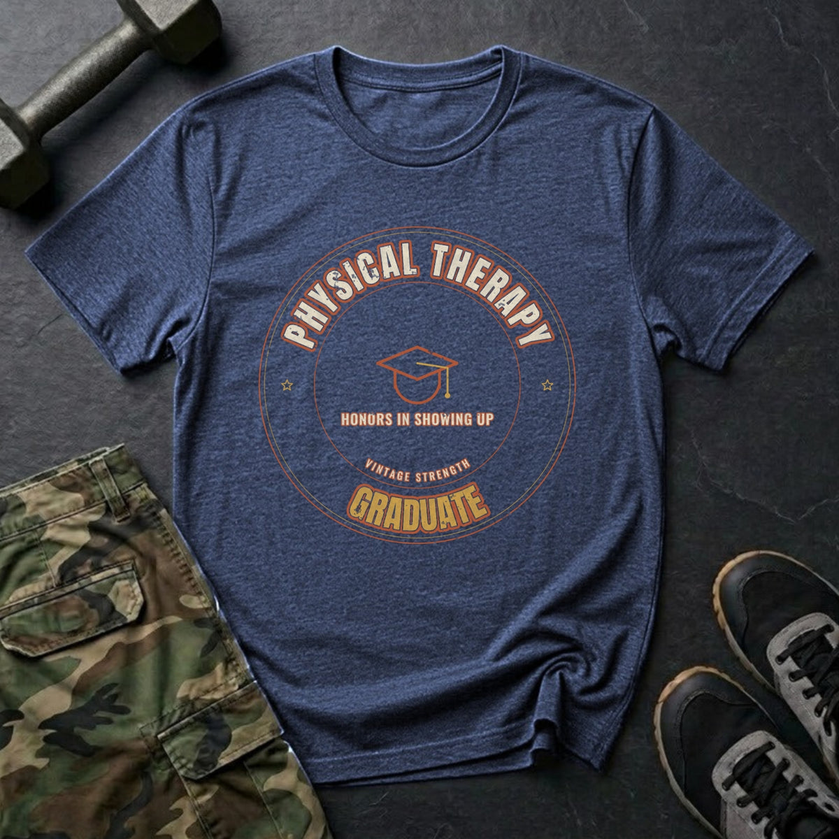 Physical Therapy Graduate: Honors in Showing Up T-Shirt in Heather Navy