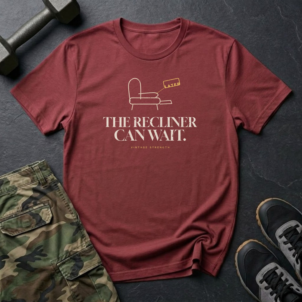 The Recliner Can Wait T-Shirt in Heather Cardinal