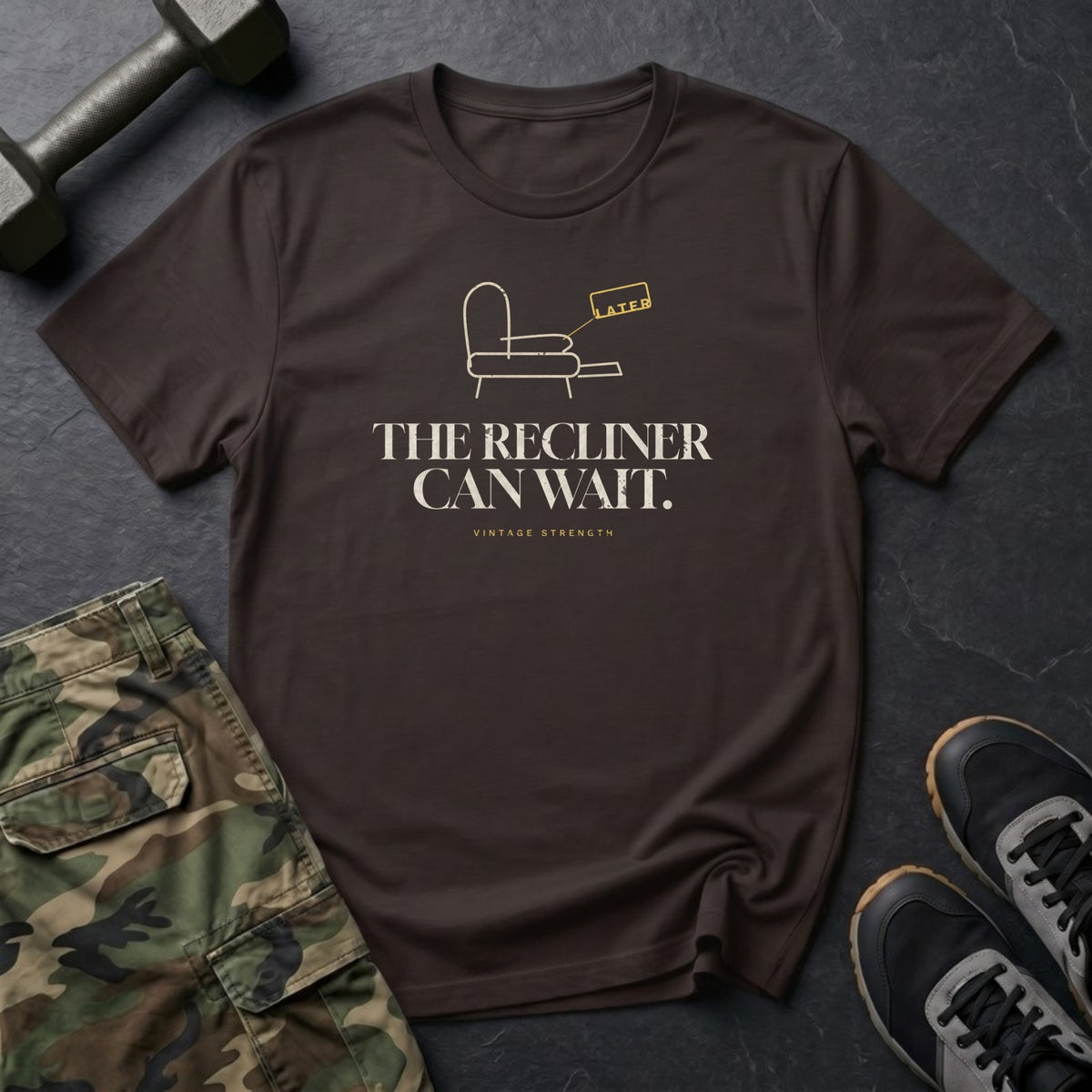 The Recliner Can Wait T-Shirt in Dark Chocolate