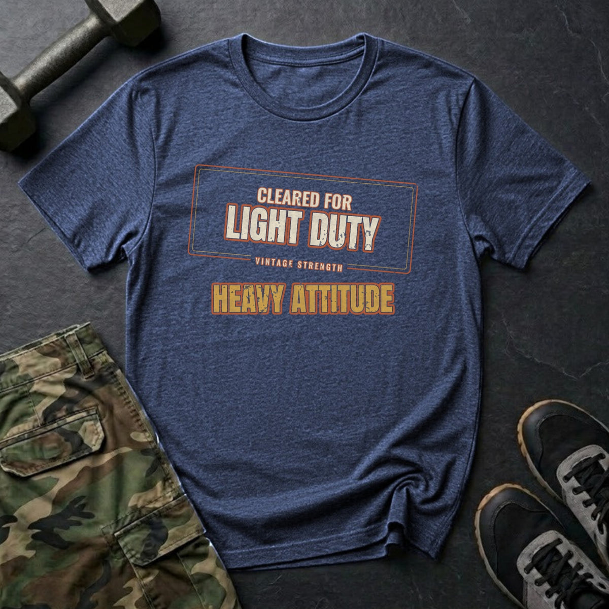 Cleared for Light Duty, Heavy Attitude T-Shirt in Heather Navy