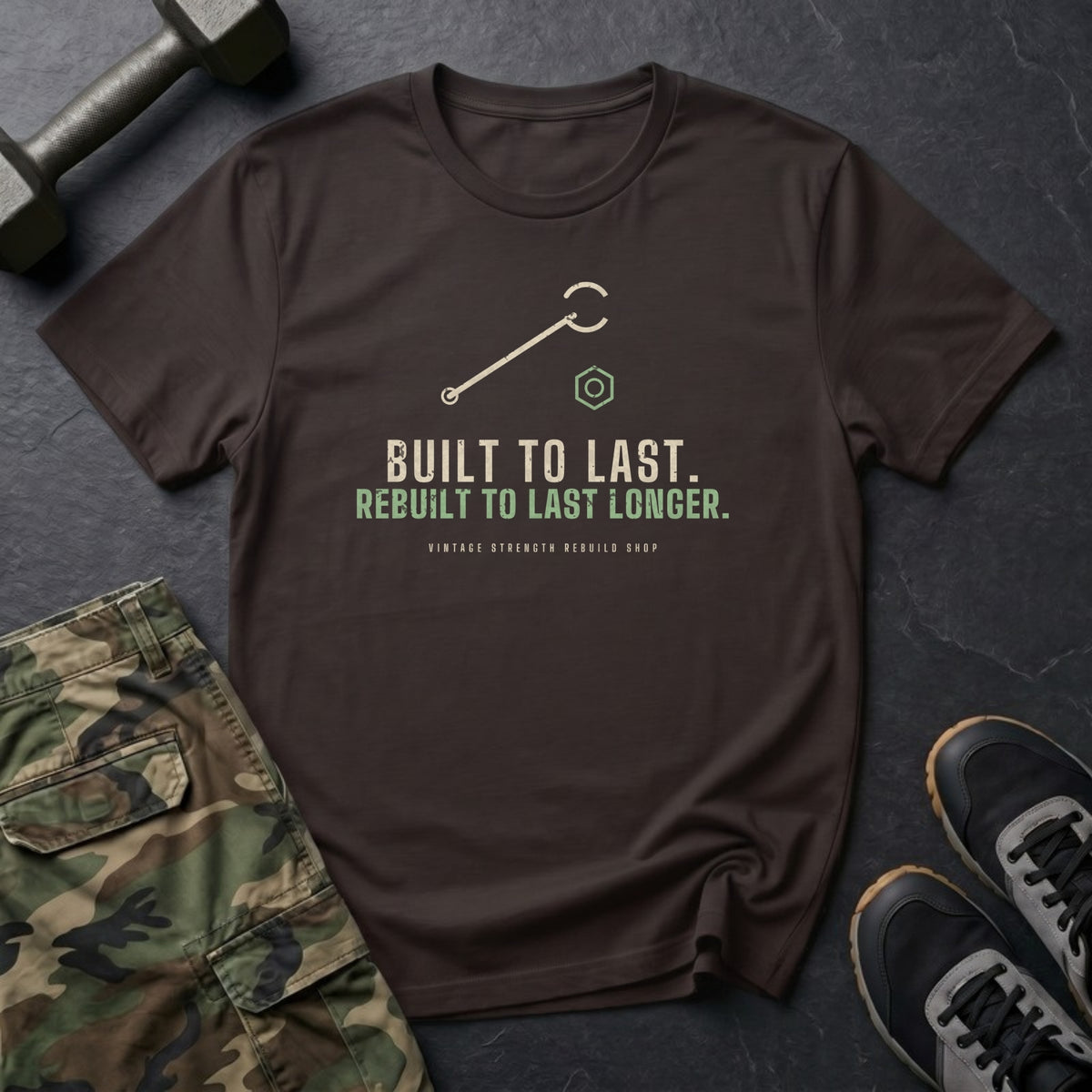 Built to Last. Rebuilt to Last Longer. T-Shirt in Dark Chocolate