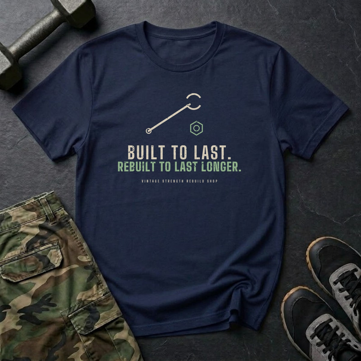 Built to Last. Rebuilt to Last Longer. T-Shirt in Navy
