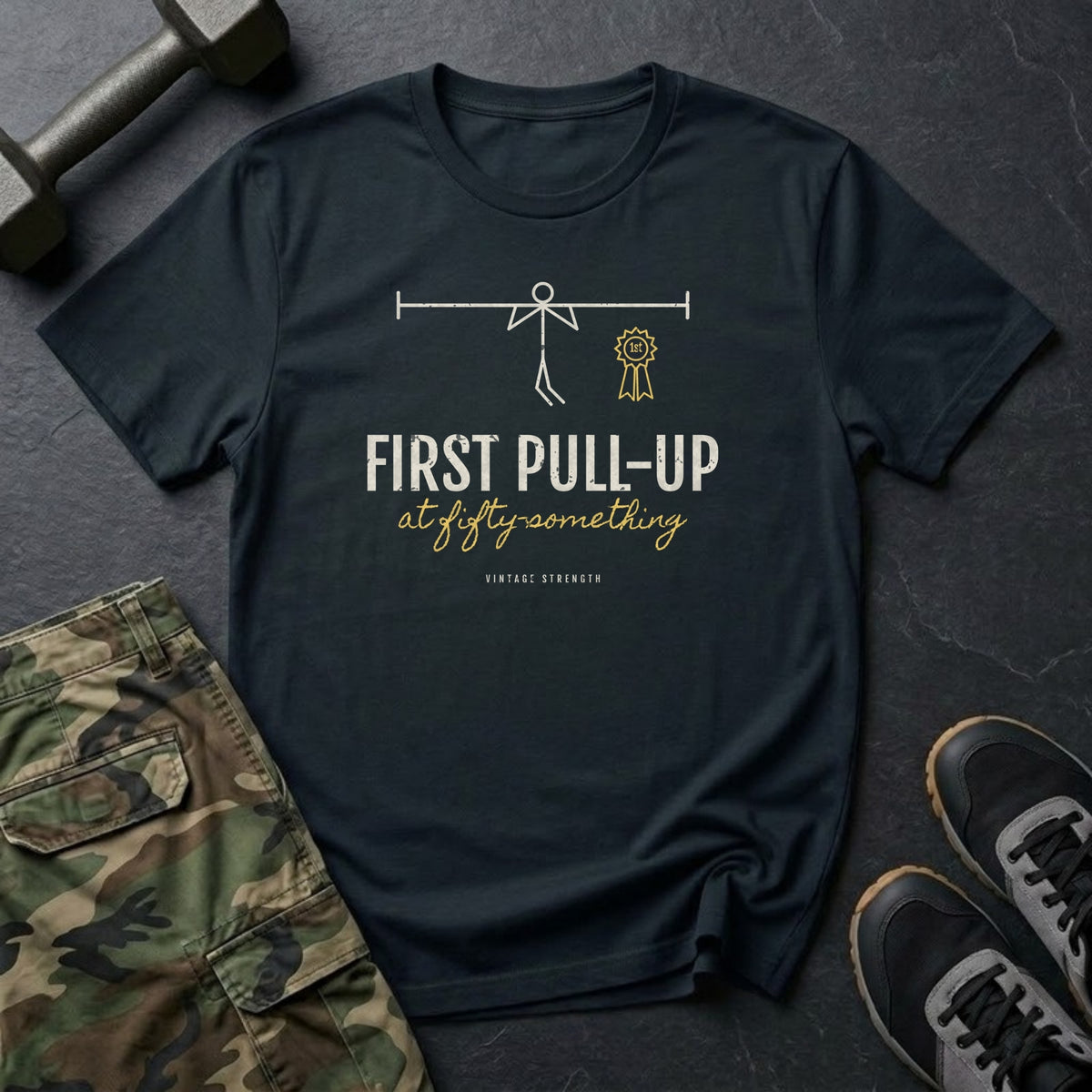 First Pull-Up at Fifty-Something T-Shirt in Black
