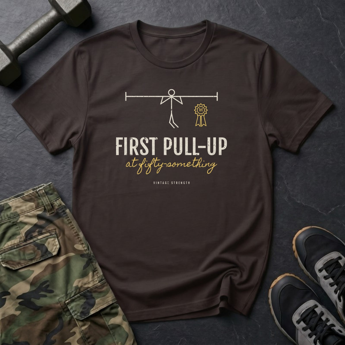 First Pull-Up at Fifty-Something T-Shirt in Dark Chocolate