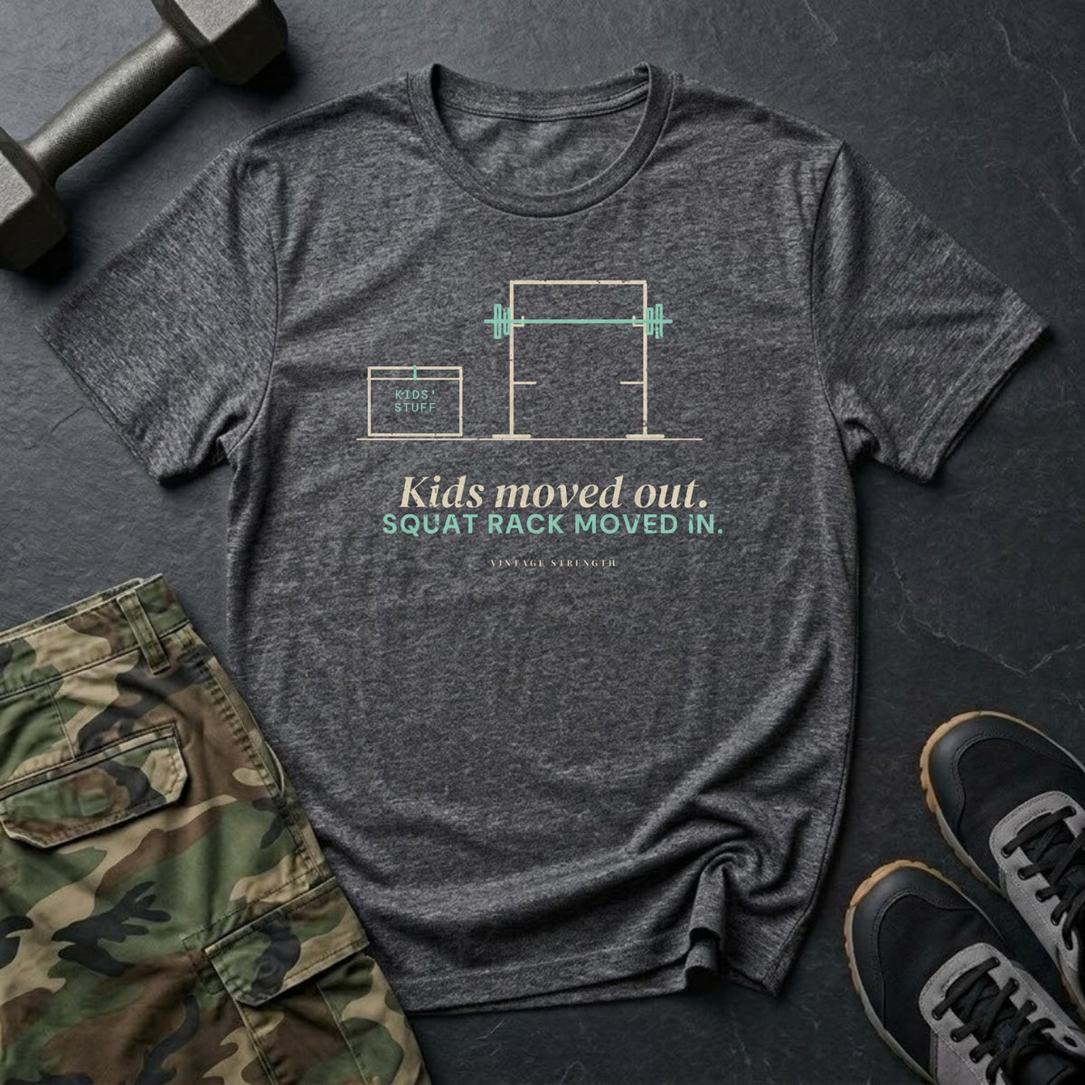 Kids Moved Out. Squat Rack Moved In. T-Shirt in Dark Heather