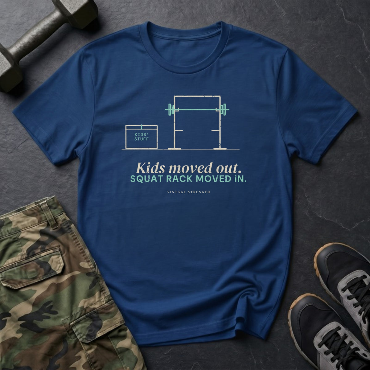 Kids Moved Out. Squat Rack Moved In. T-Shirt in Heather Navy