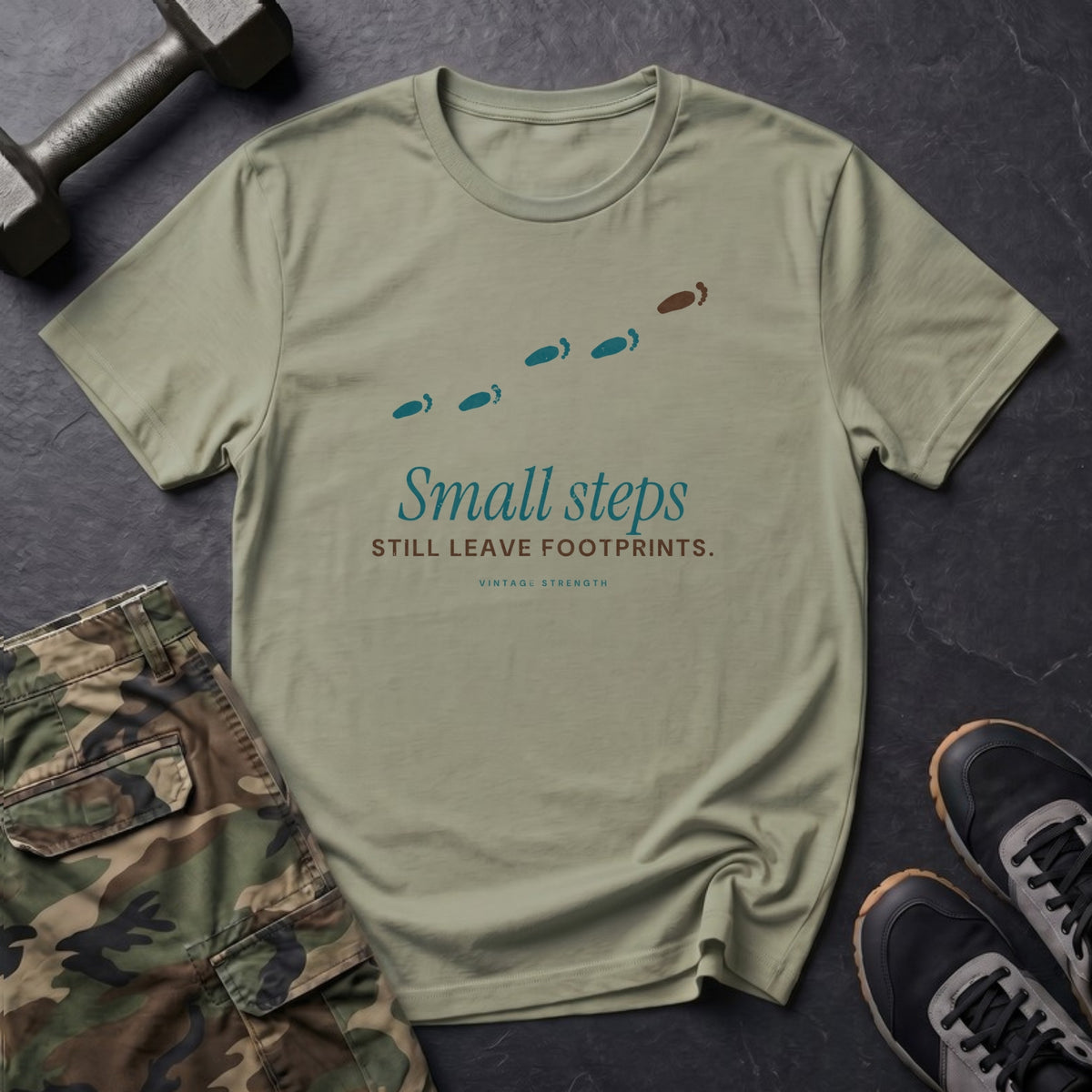 Small Steps Still Leave Footprints T-Shirt in Pistachio
