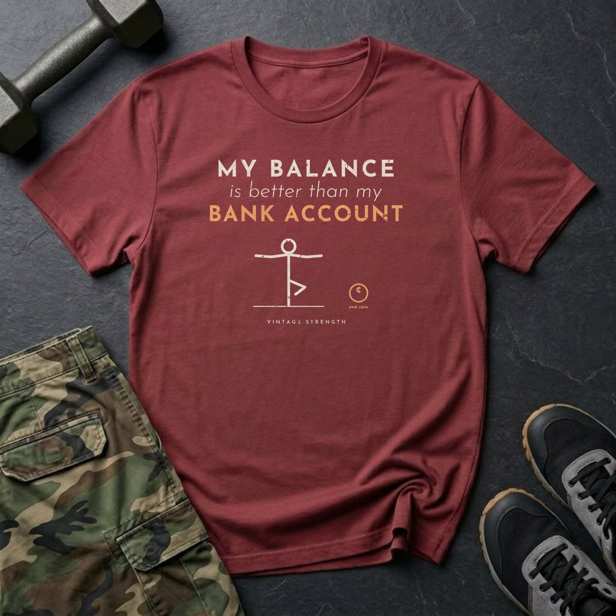 My Balance Is Better Than My Bank Account T-Shirt in Heather Cardinal