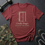 Creaky Hinges. Solid Frame. T-Shirt in Heather Cardinal