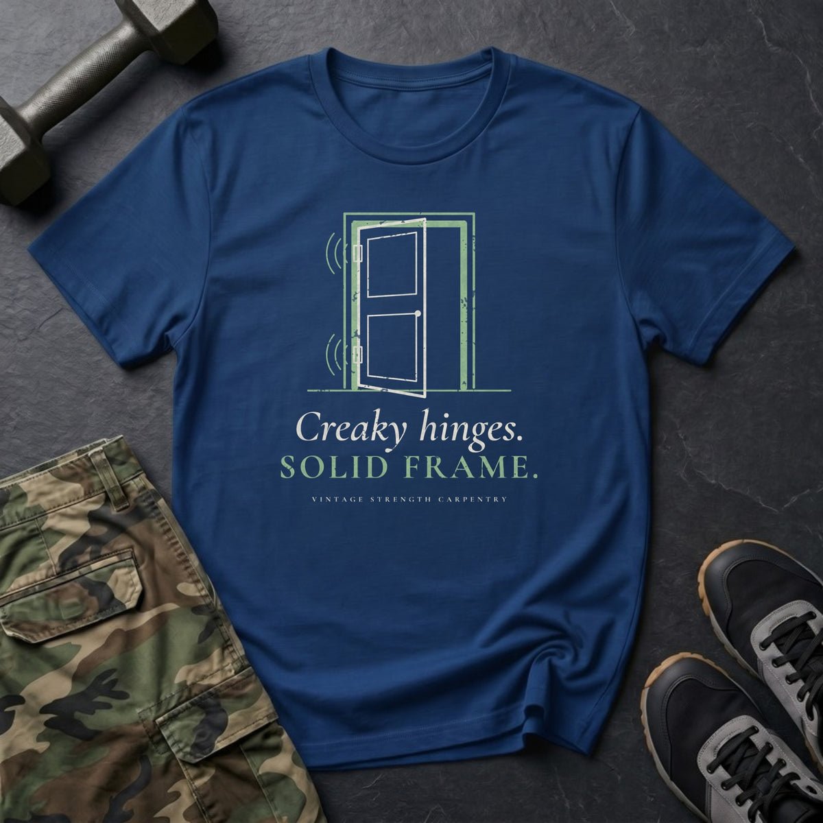 Creaky Hinges. Solid Frame. T-Shirt in Heather Navy