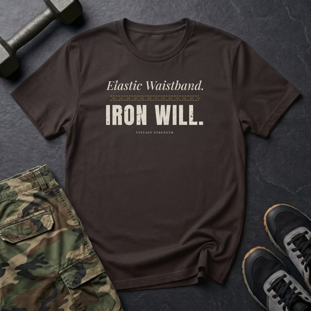 Elastic Waistband. Iron Will. T-Shirt in Dark Chocolate