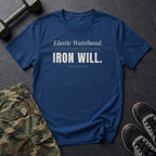 Elastic Waistband. Iron Will. T-Shirt in Heather Navy