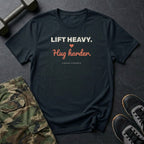 Lift Heavy. Hug Harder. T-Shirt in Black