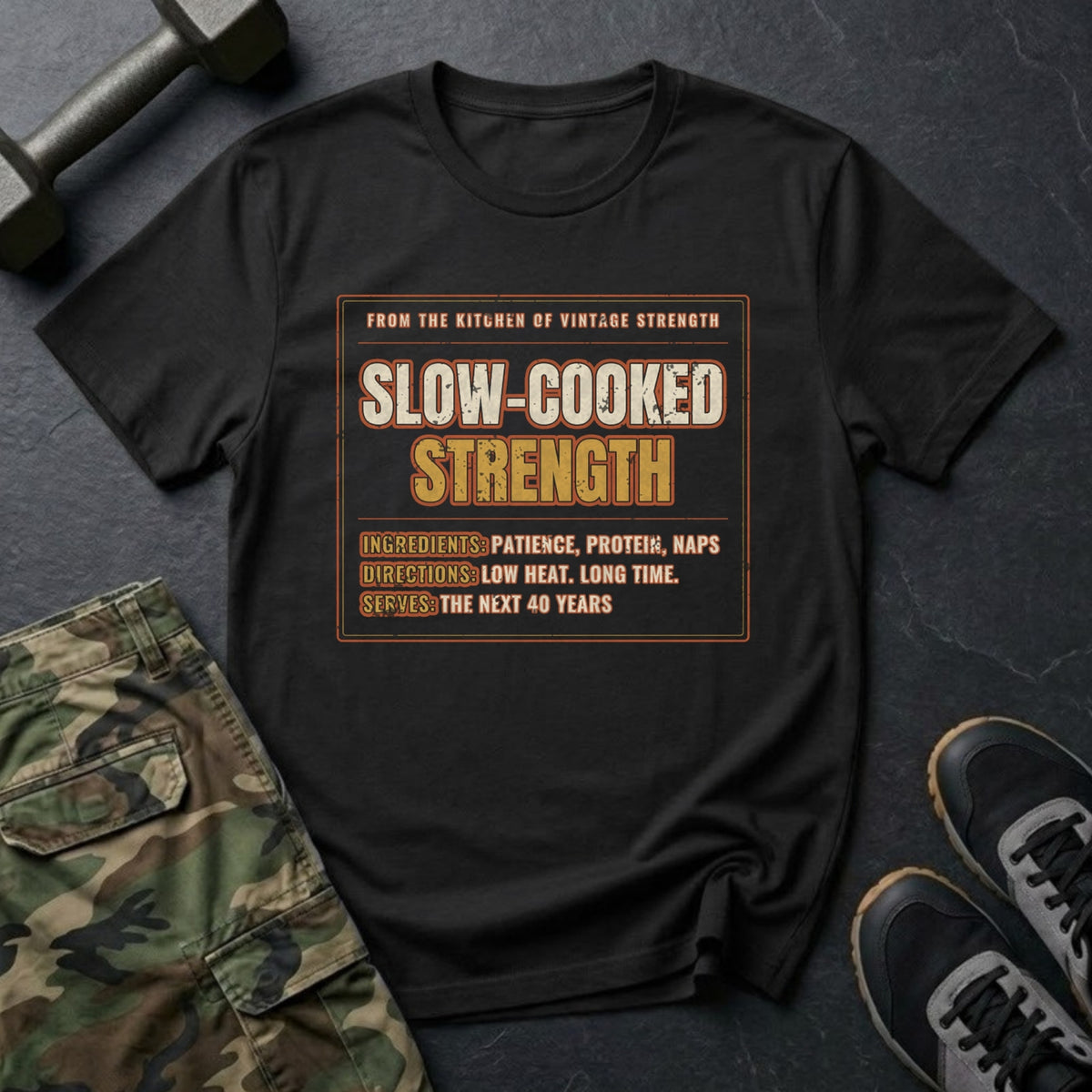 Slow-Cooked Strength: Low Heat, Long Time T-Shirt in Black