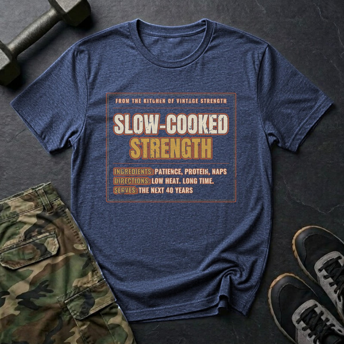 Slow-Cooked Strength: Low Heat, Long Time T-Shirt in Heather Navy