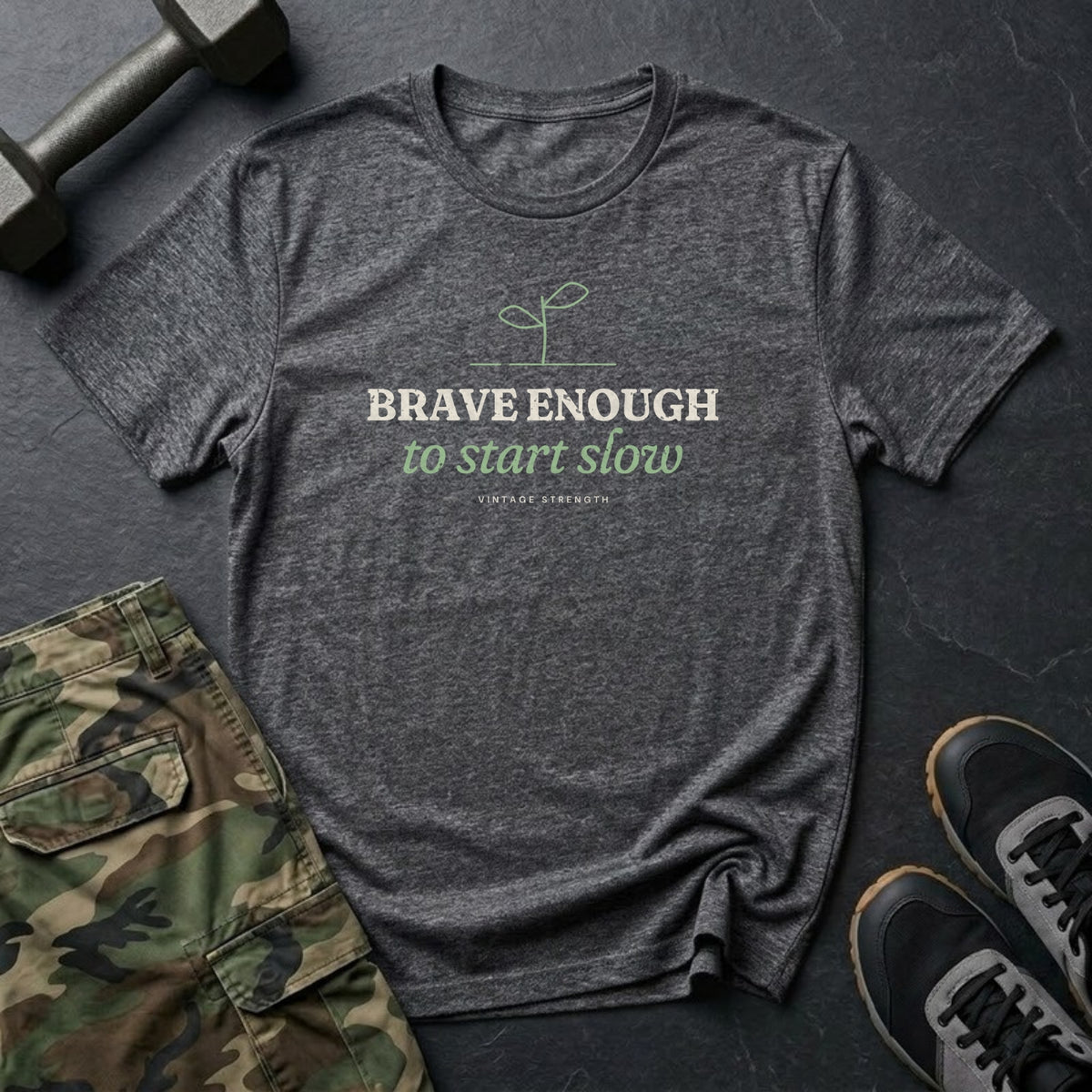 Brave Enough to Start Slow T-Shirt in Charcoal