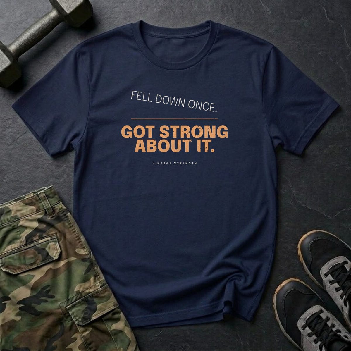 Fell Down Once. Got Strong About It. T-Shirt in Navy