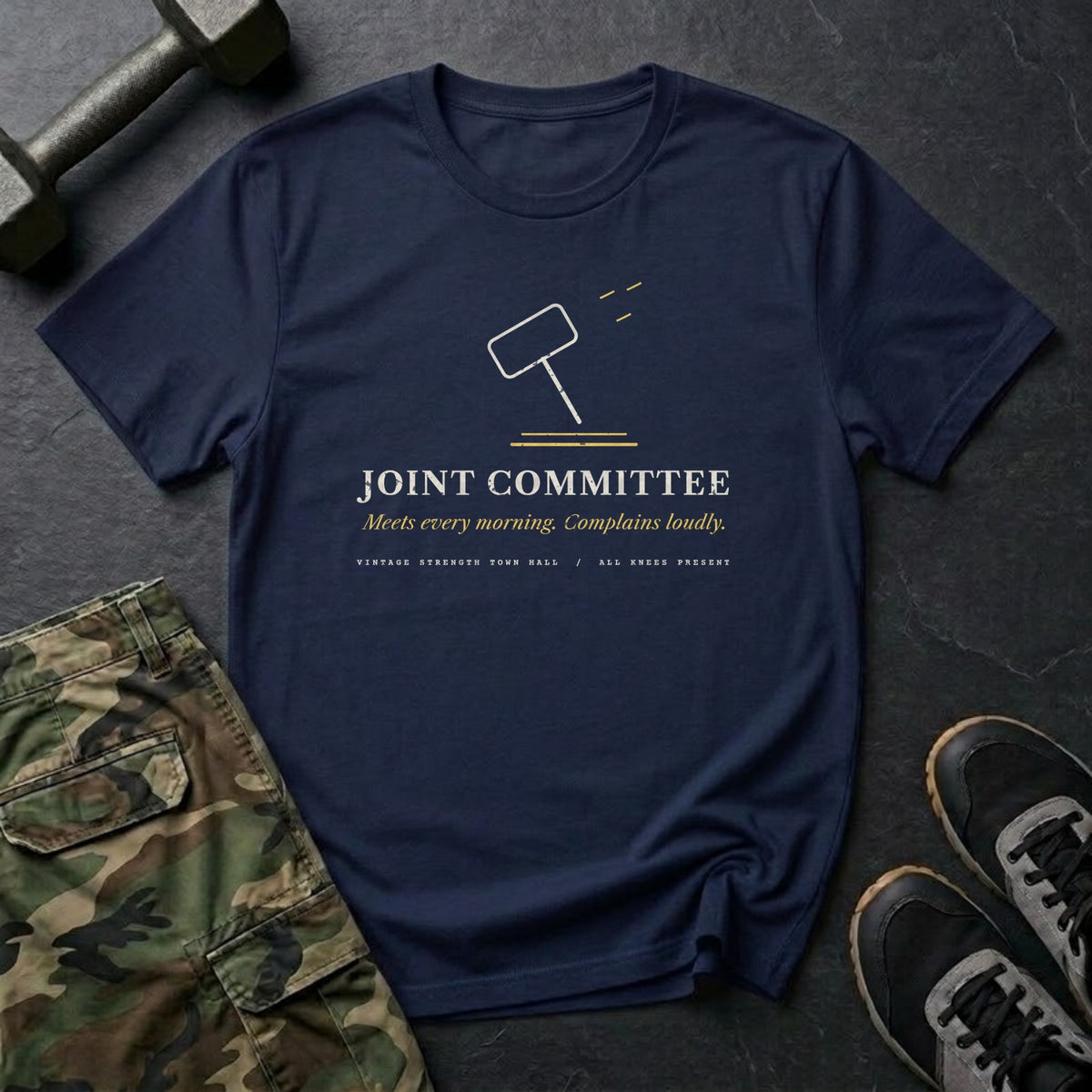 Joint Committee: Meets Every Morning. Complains Loudly. T-Shirt in Navy