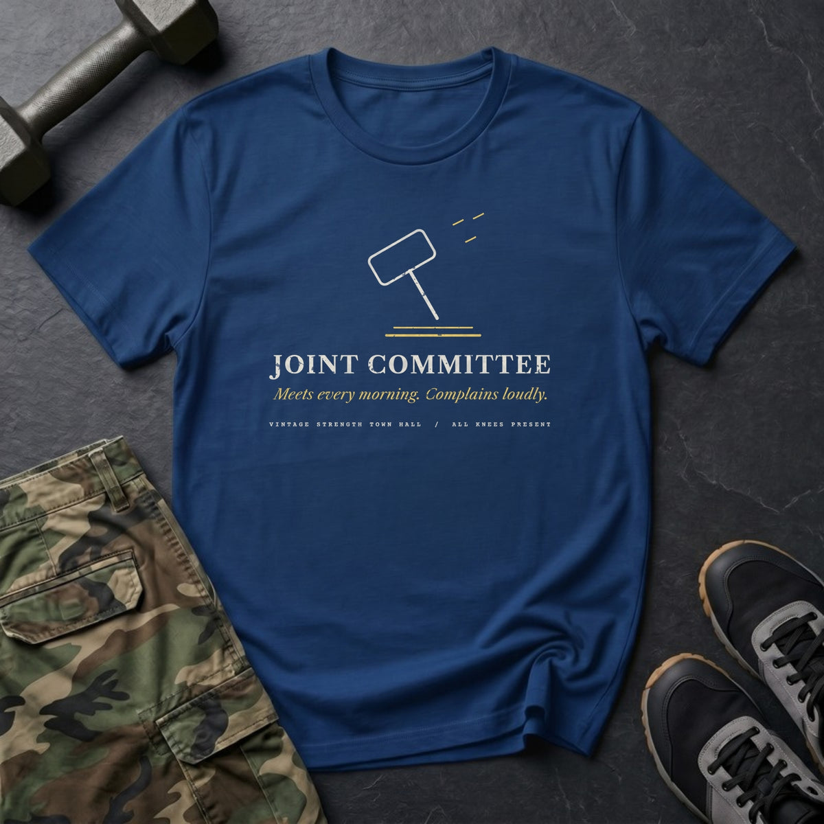 Joint Committee: Meets Every Morning. Complains Loudly. T-Shirt in Heather Navy