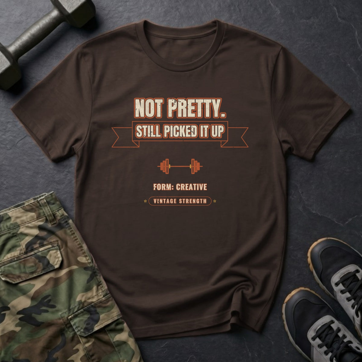 Not Pretty. Still Picked It Up. T-Shirt in Dark Chocolate