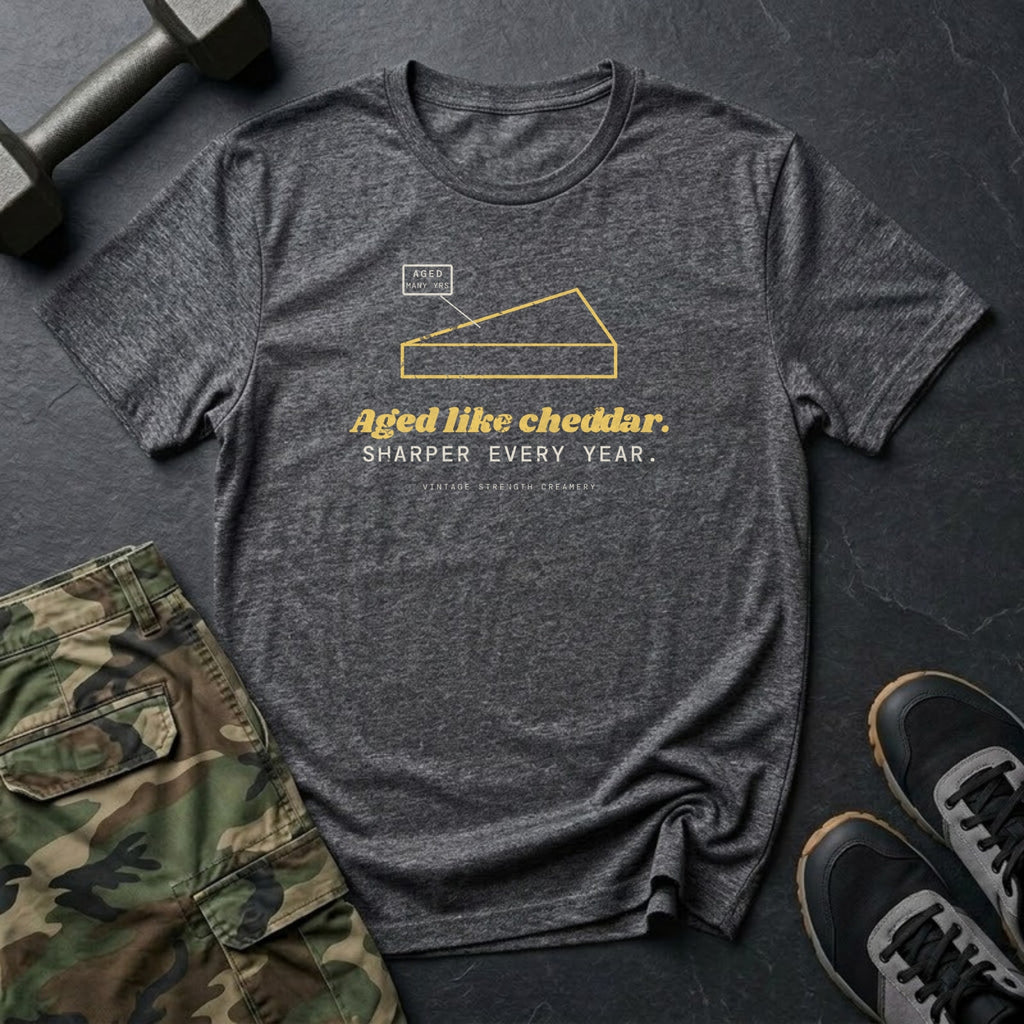 Aged Like Cheddar. Sharper Every Year. T-Shirt in Dark Heather
