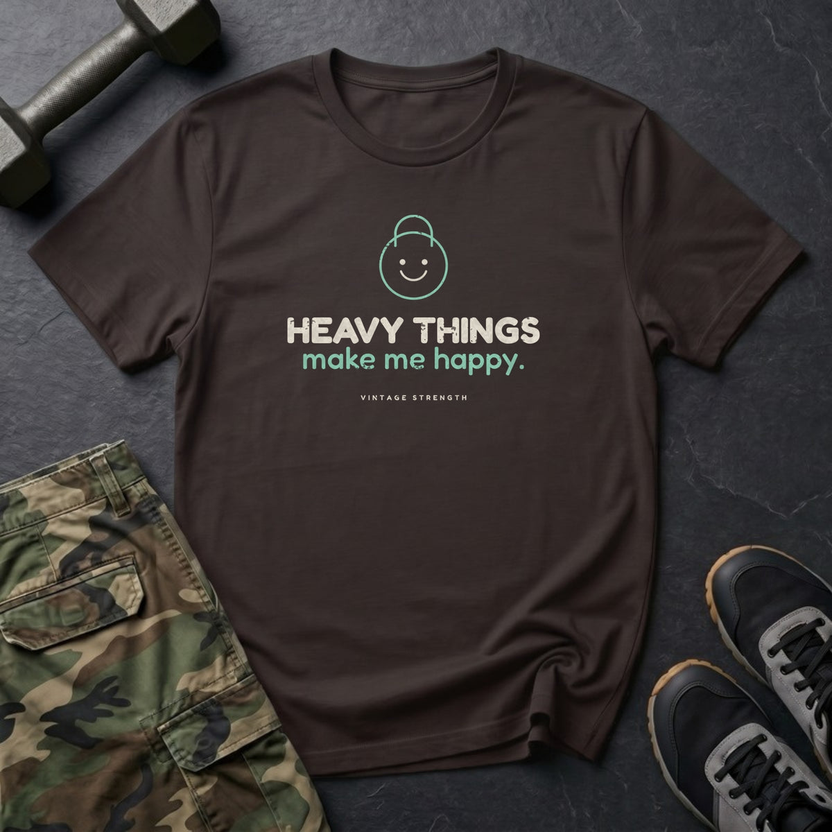 Heavy Things Make Me Happy T-Shirt in Dark Chocolate