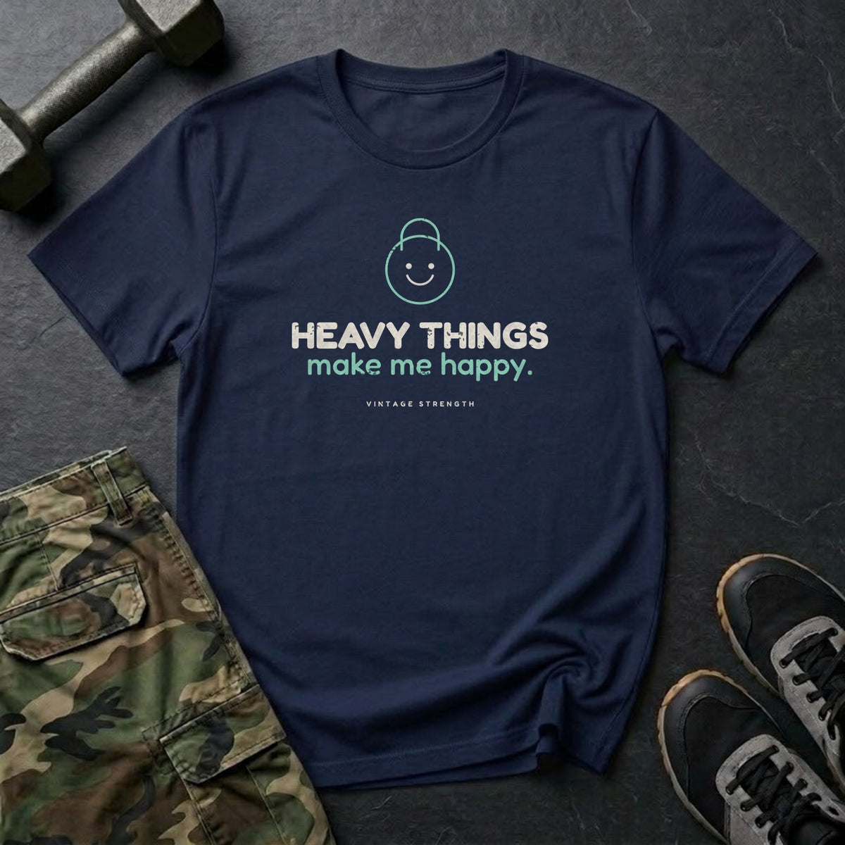 Heavy Things Make Me Happy T-Shirt in Navy
