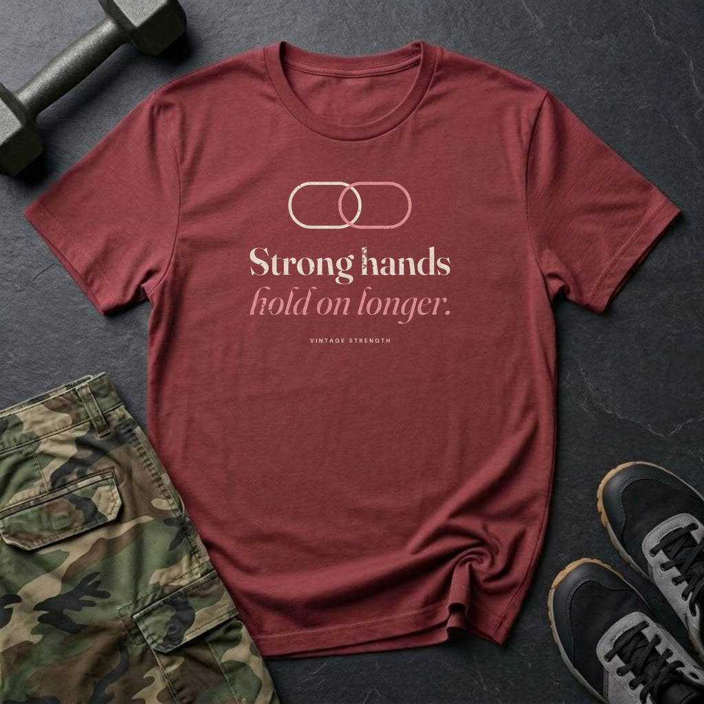 Strong Hands Hold On Longer T-Shirt in Heather Cardinal