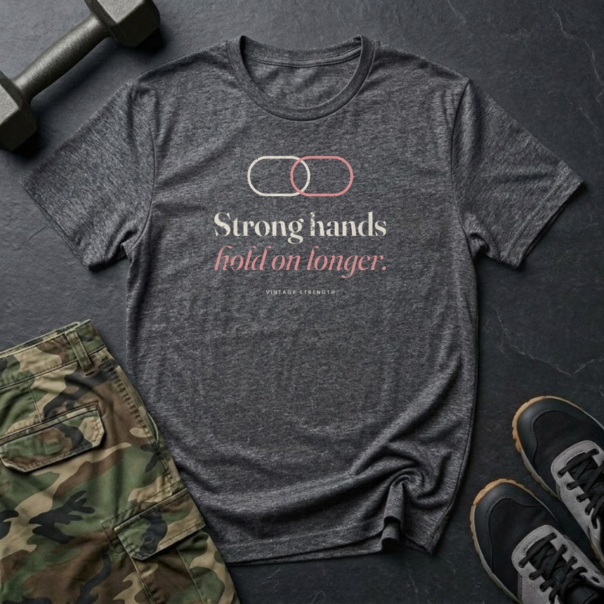 Strong Hands Hold On Longer T-Shirt in Dark Heather