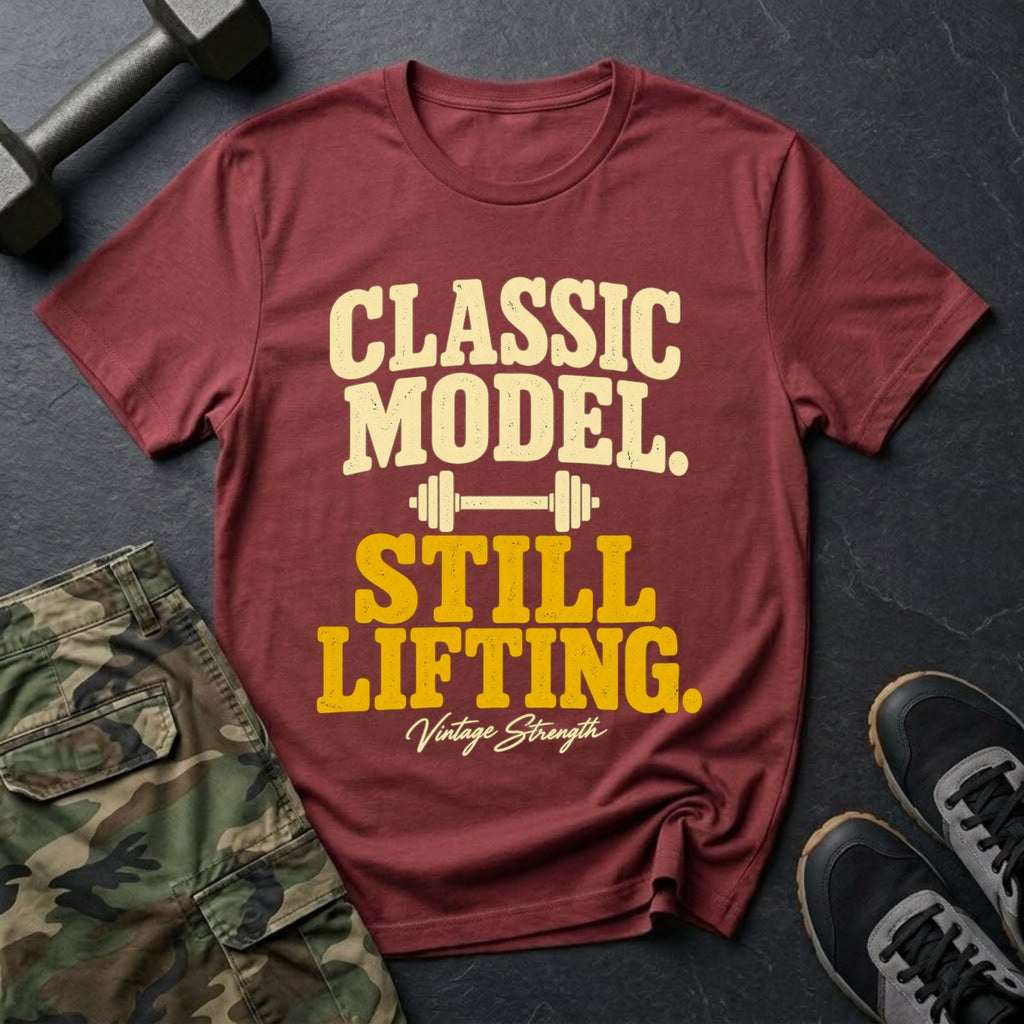 Classic Model, Still Lifting - Gym T-Shirt in Heather Cardinal