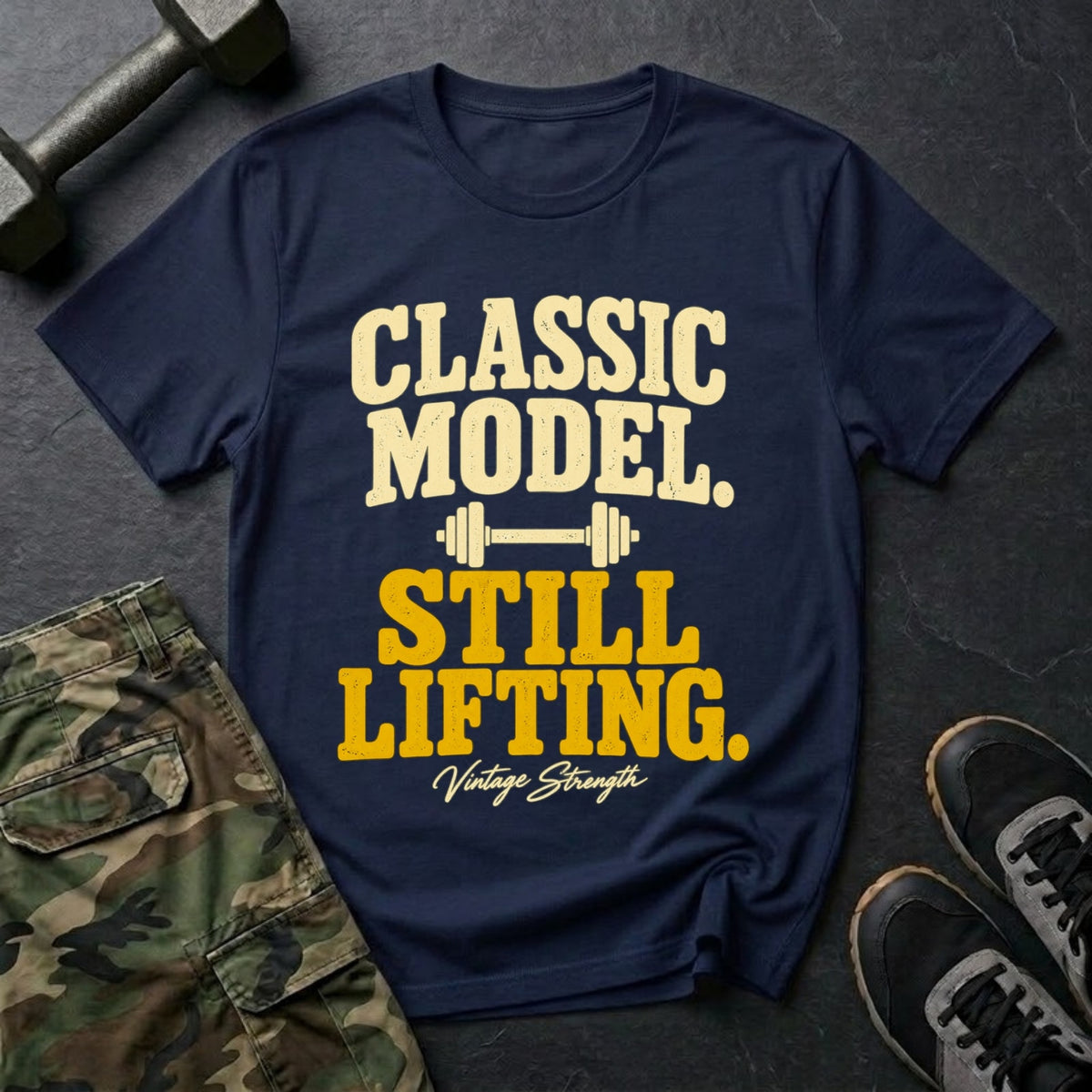 Classic Model, Still Lifting - Gym T-Shirt in Navy