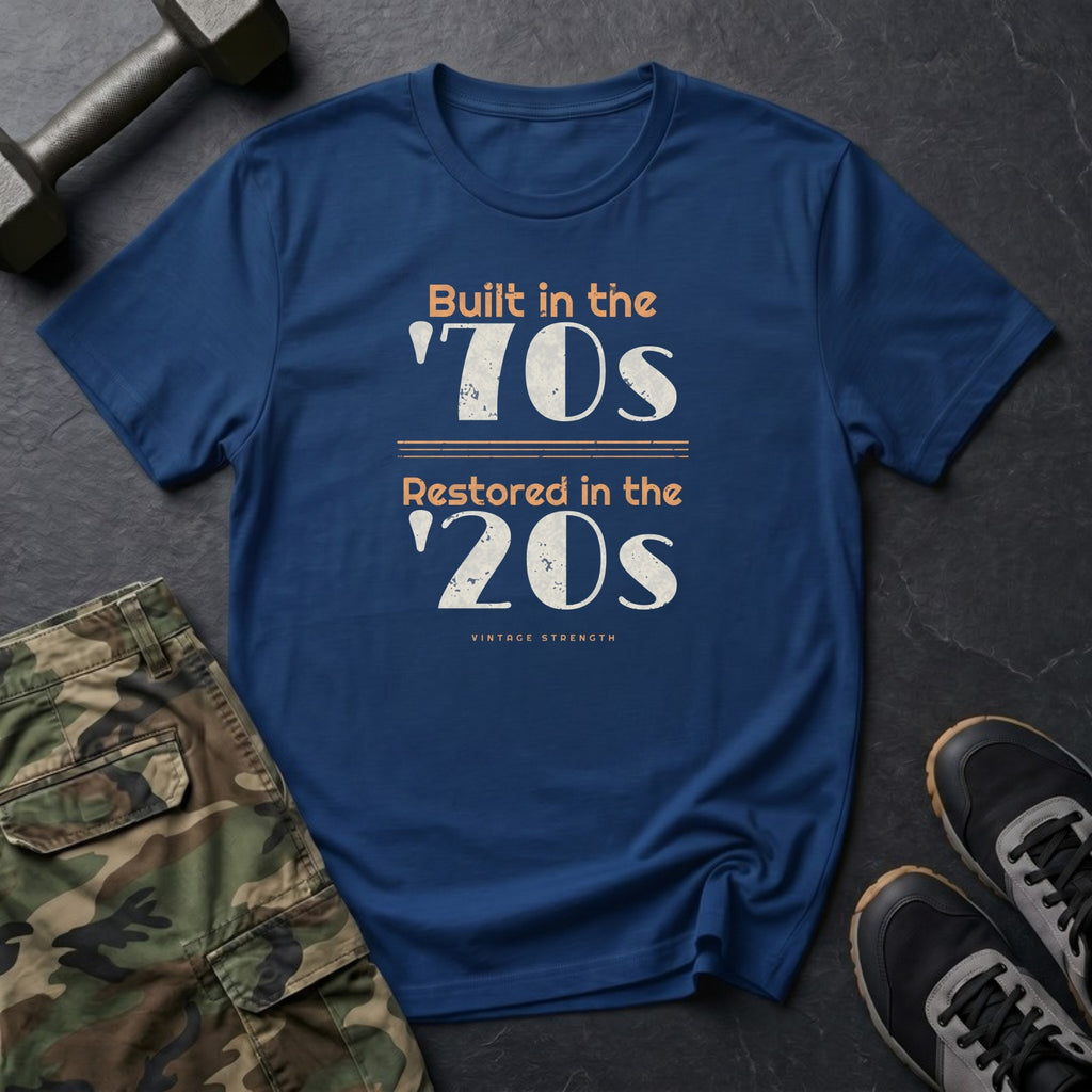 Built in the '70s. Restored in the '20s. T-Shirt in Heather Navy
