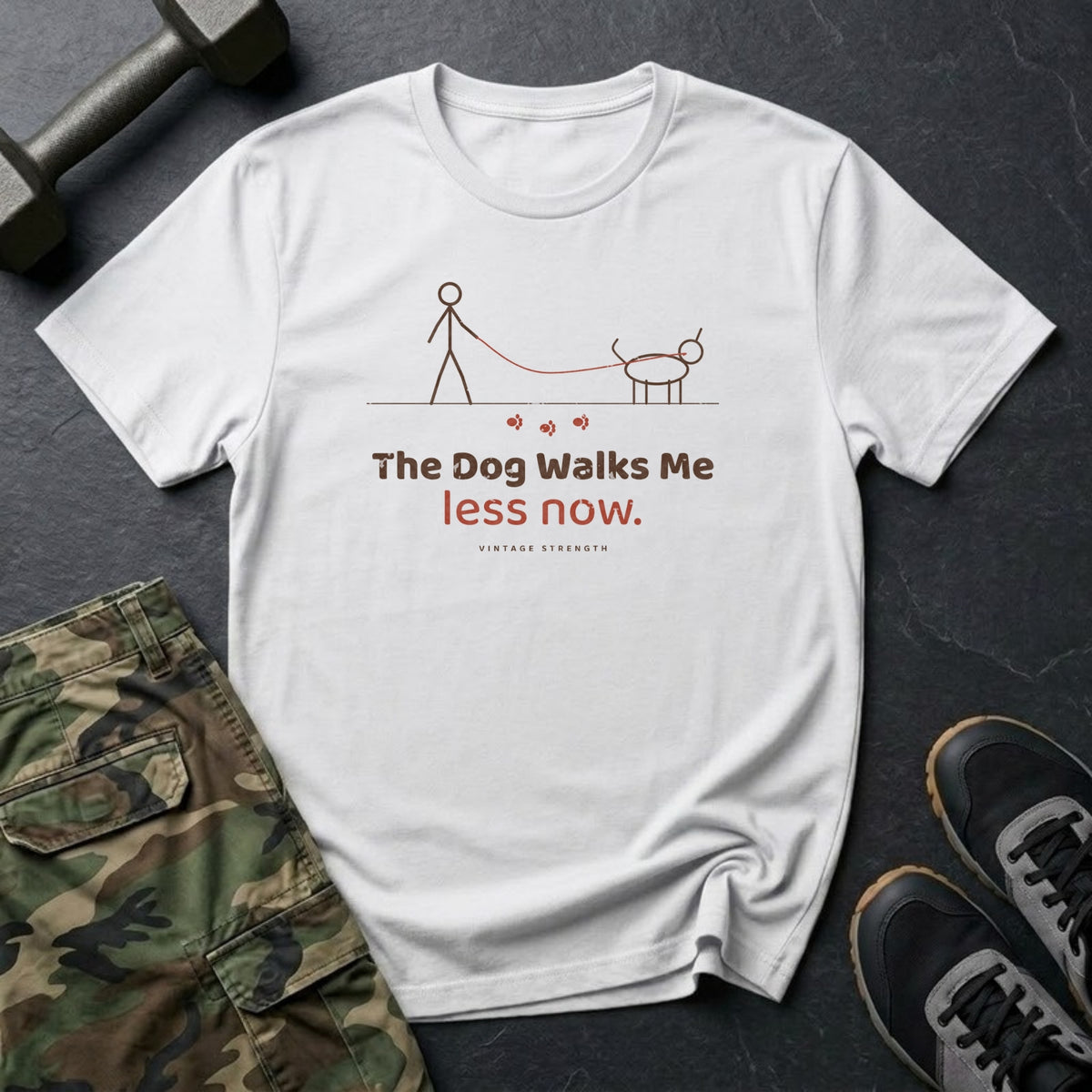 The Dog Walks Me Less Now T-Shirt in White