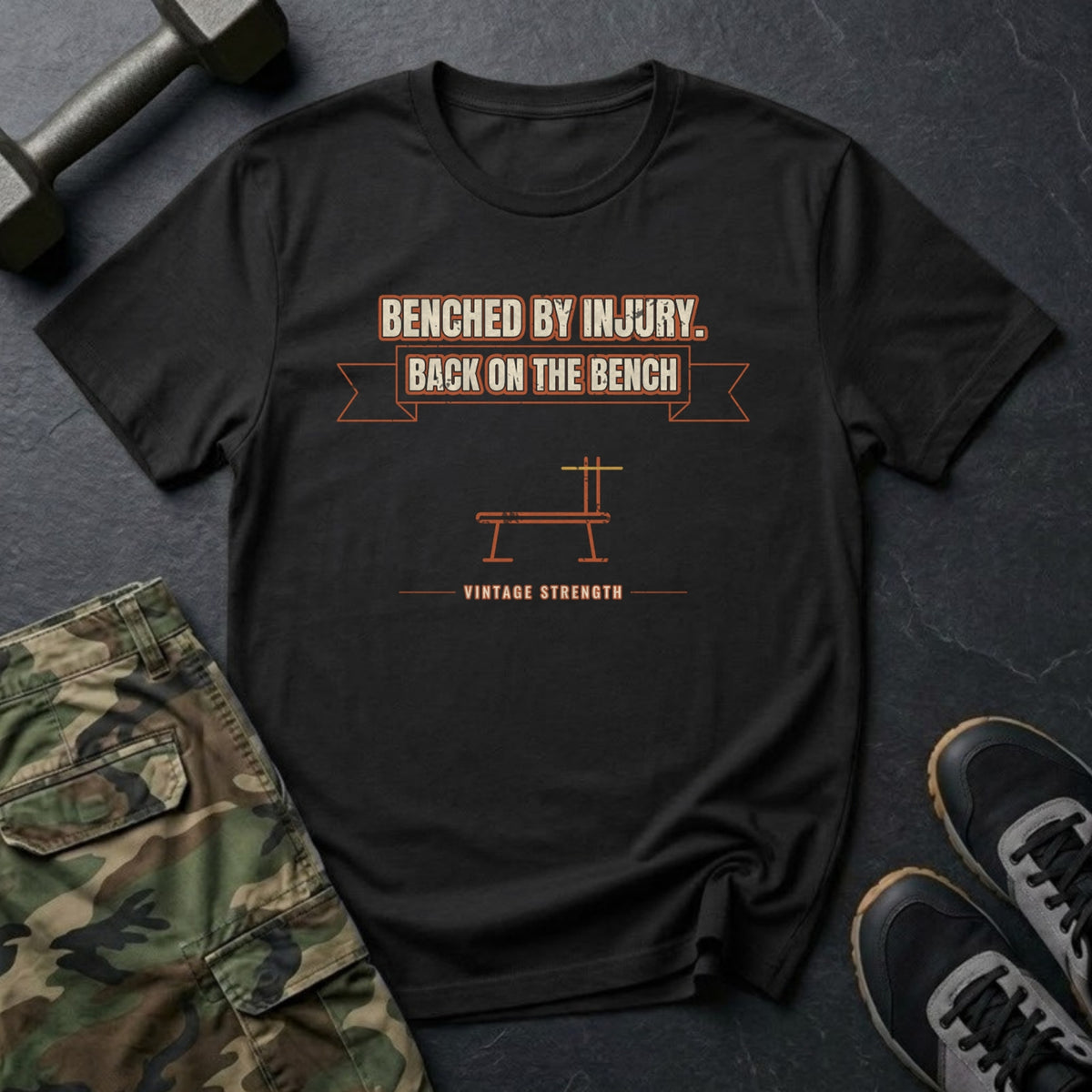 Benched by Injury, Back on the Bench T-Shirt in Black