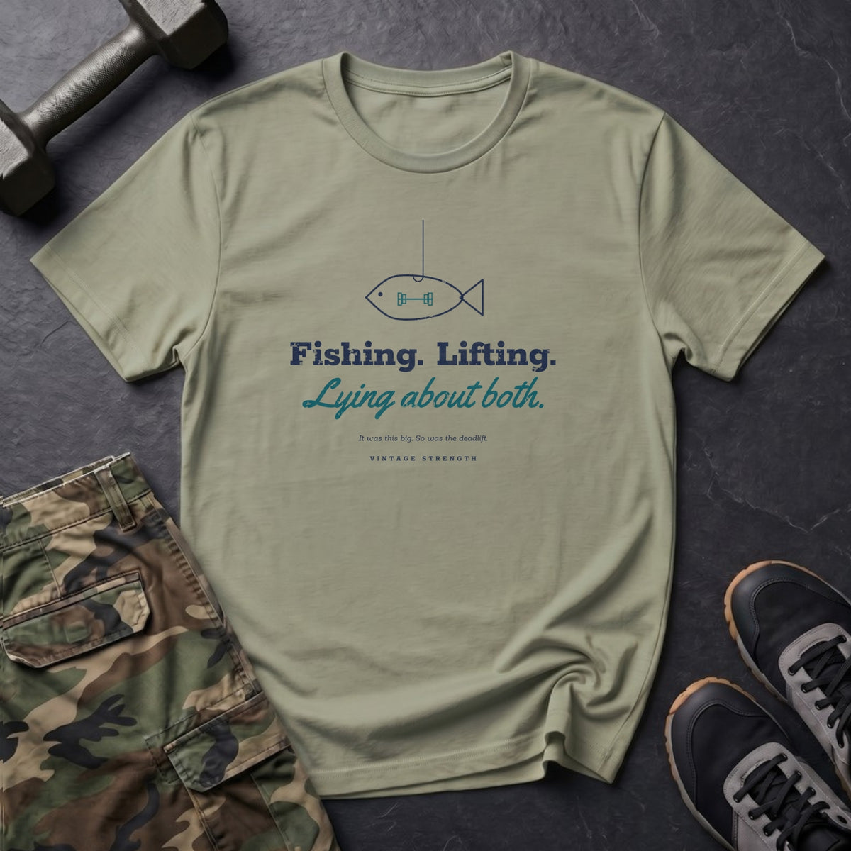 Fishing. Lifting. Lying About Both. T-Shirt in Pistachio