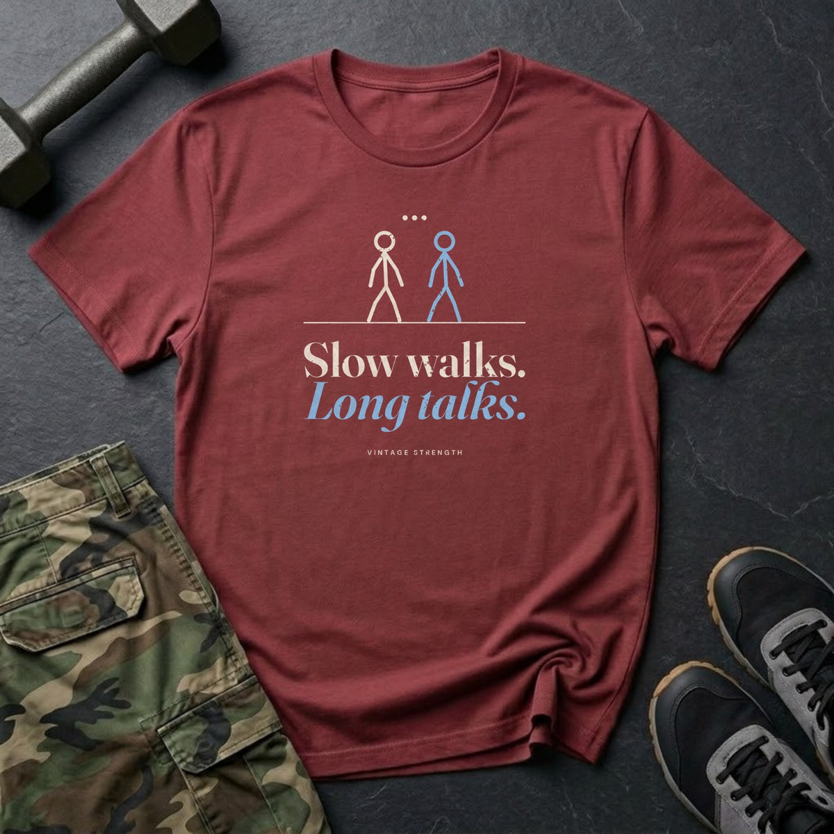 Slow Walks. Long Talks. T-Shirt in Heather Cardinal
